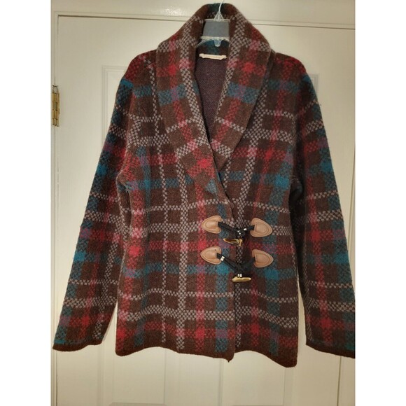 Soft Surroundings Aspen Plaid Sweater Coat Size L Women  Wool Alpaca Blend - Picture 1 of 9